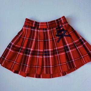 New red tartan plaid skirt.